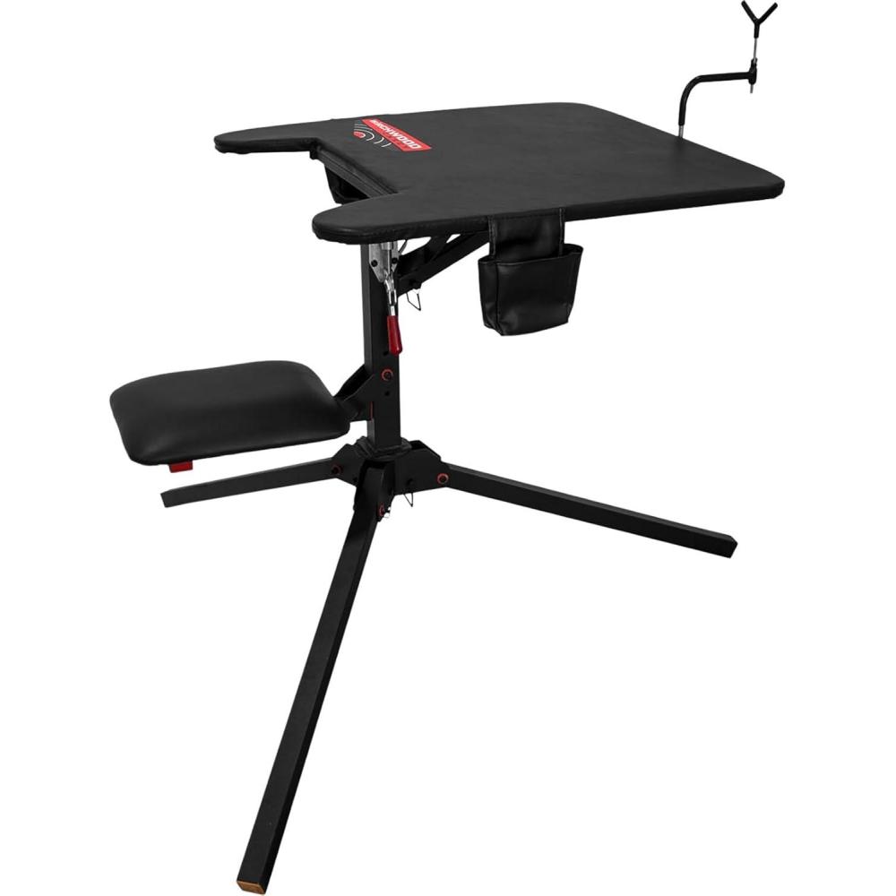 image:imageBirchwood Casey Swivel Action Shooting Bench with Thick Padded Seat Extended Arm Rests Padded Vinyl Cover Gear Pouches amp Adjustable Coated GunRestSwivel