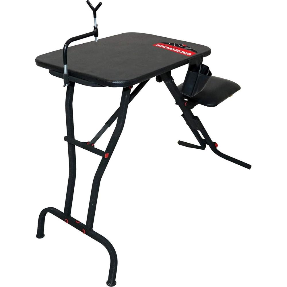 image:imageBirchwood Casey Swivel Action Shooting Bench with Thick Padded Seat Extended Arm Rests Padded Vinyl Cover Gear Pouches amp Adjustable Coated GunRestUltra Steady