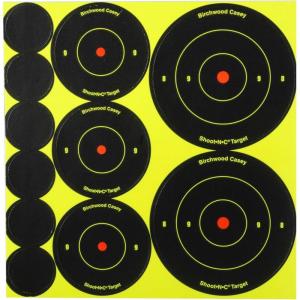 image:imageBirchwood Casey ShootNC BullsEye Variety Pack Reactive Targets  Highly Visible Instant Feedback SelfAdhesive Shooting Target Stickers with Repair Pasters for OutdoorIndoor Shooting Patrice60 Targets 24  3 36  2  72 Pasters 1